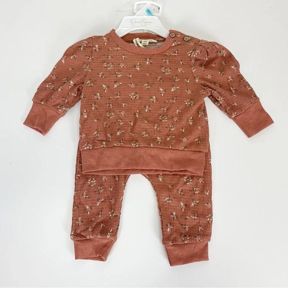 NEW Jessica Simpson 2 Piece Infant Girls 6-9 Month Tan Floral Waffle NWT - Picture 1 of 7